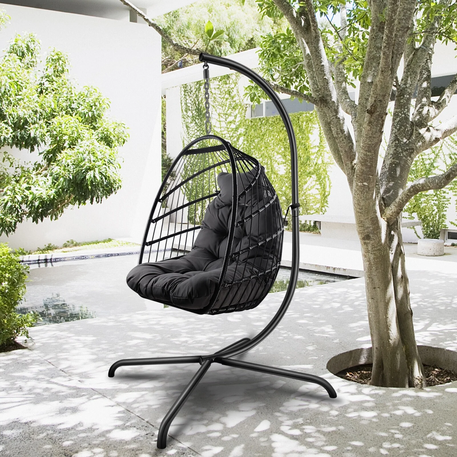 DBT2321-W GuBangKe Swing Egg Outdoor Chair with cushion and pillow - N/A Black