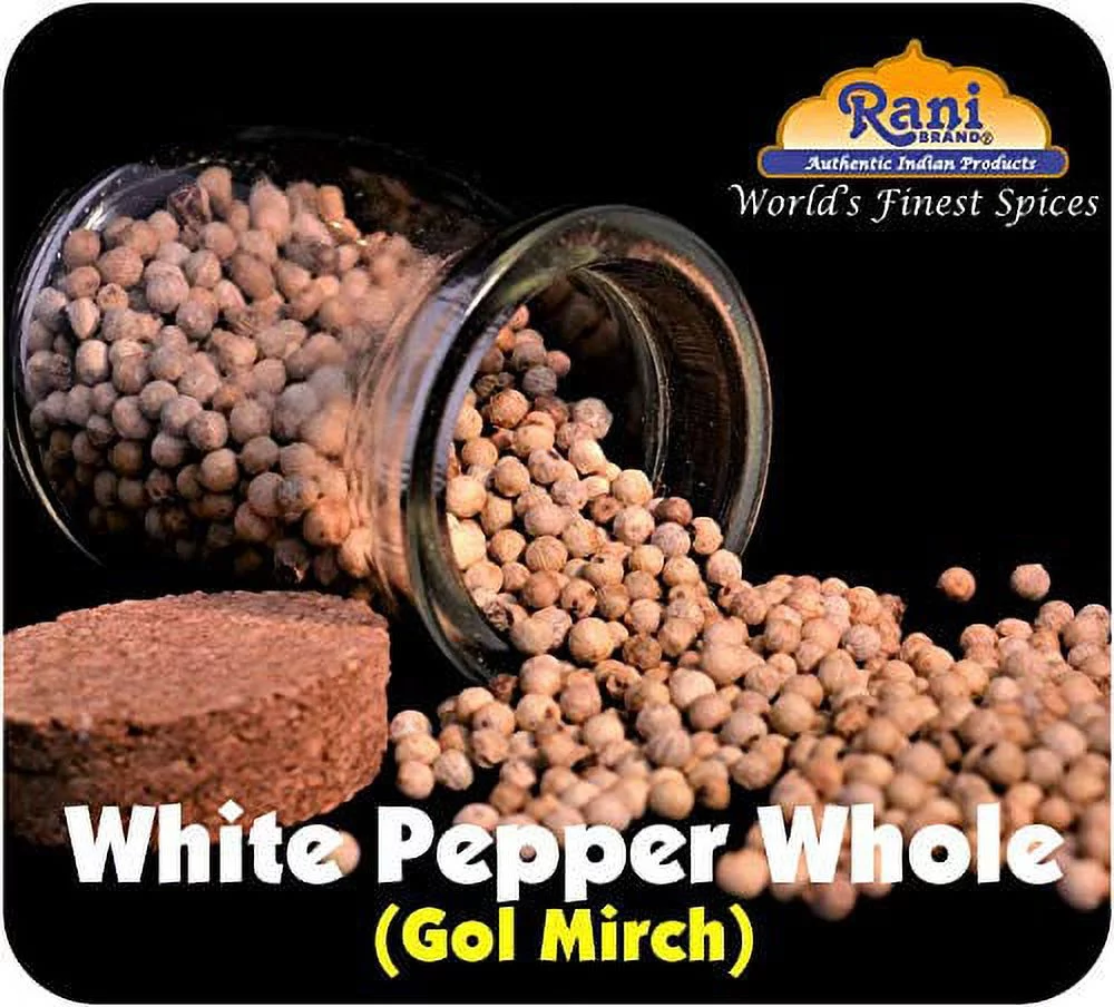 Rani White Pepper (Gol Mirch), Whole Spice 3oz (85g) PET Jar ~ All Natural | Vegan | Gluten Friendly| NON-GMO | Indian Origin