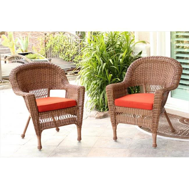 W00205R-C-2-FS018 Honey Rocker Wicker Chair With Red Cushion - Set 2