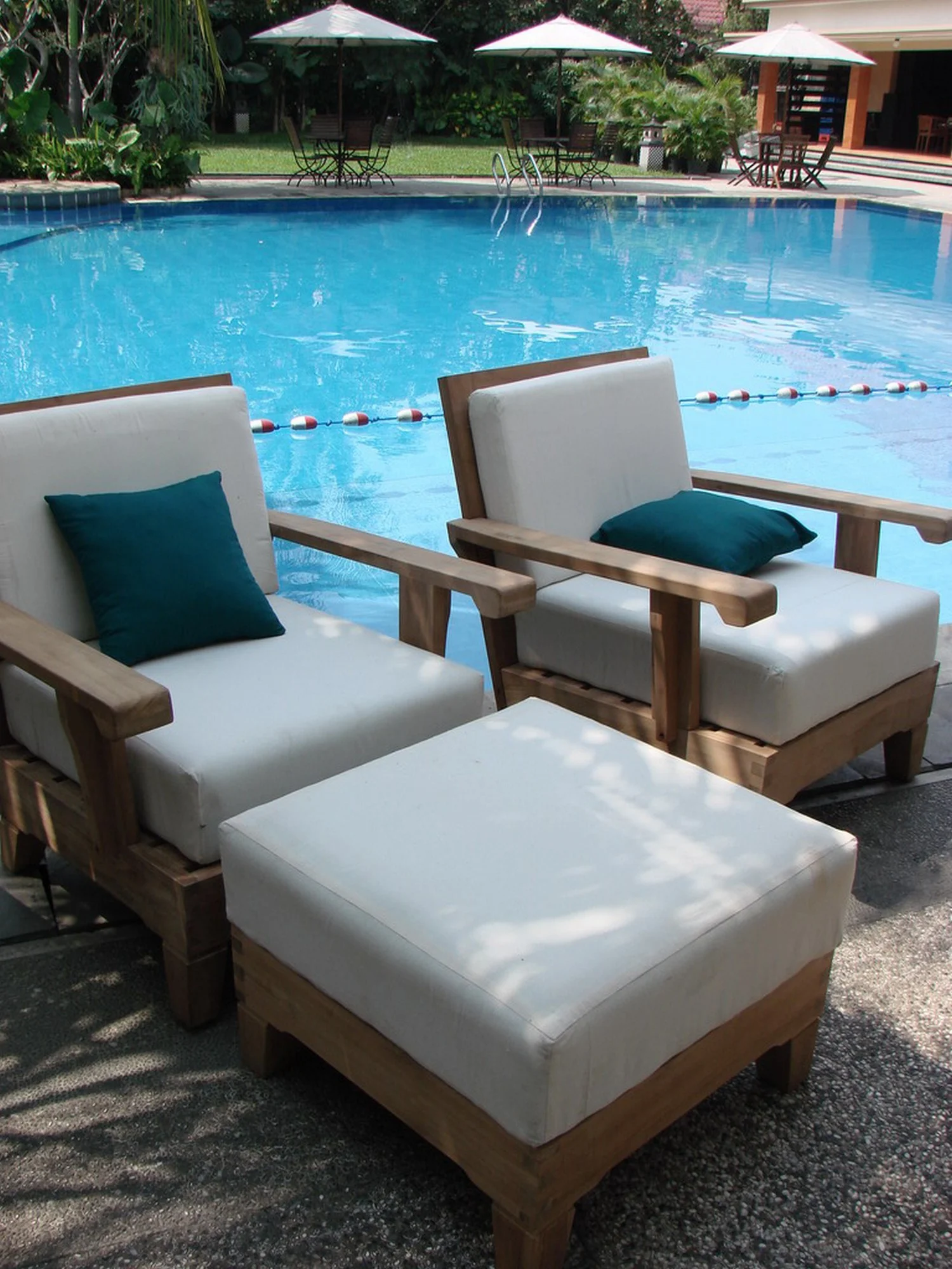 Caranas 3 Pc Lounge Chair Set: 2 Lounge Chairs & Ottoman With Cushions in Sunbrela Fabric #57003 Canvas White