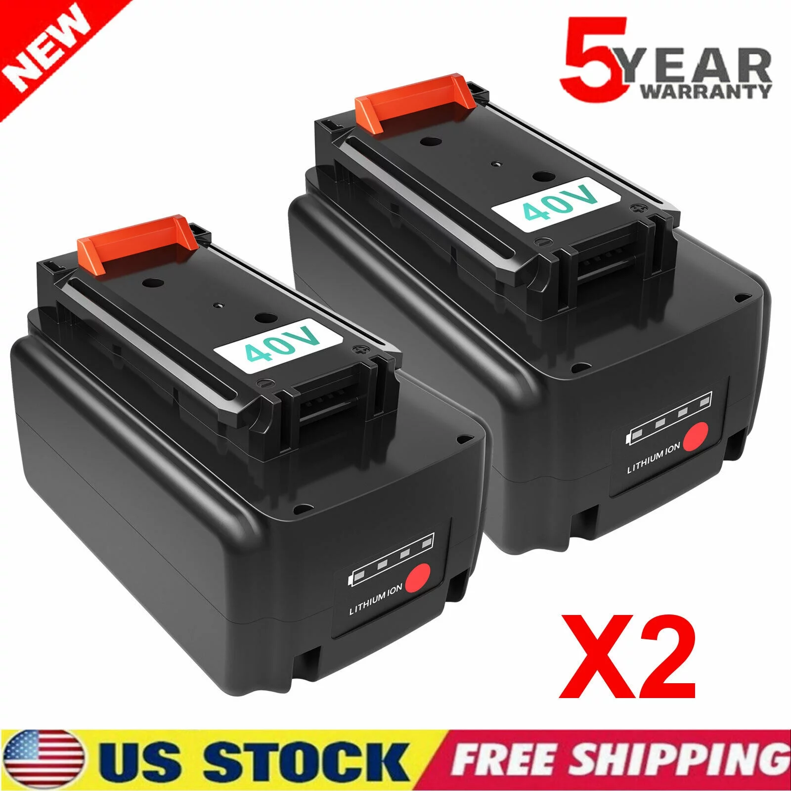 2 Pack 40 Volt 3.0Ah Battery Replacement for Black and Decker 40V Lithium Battery LBX2040 LBXR2036 LST540 LCS1240 LBX1540 LST136W