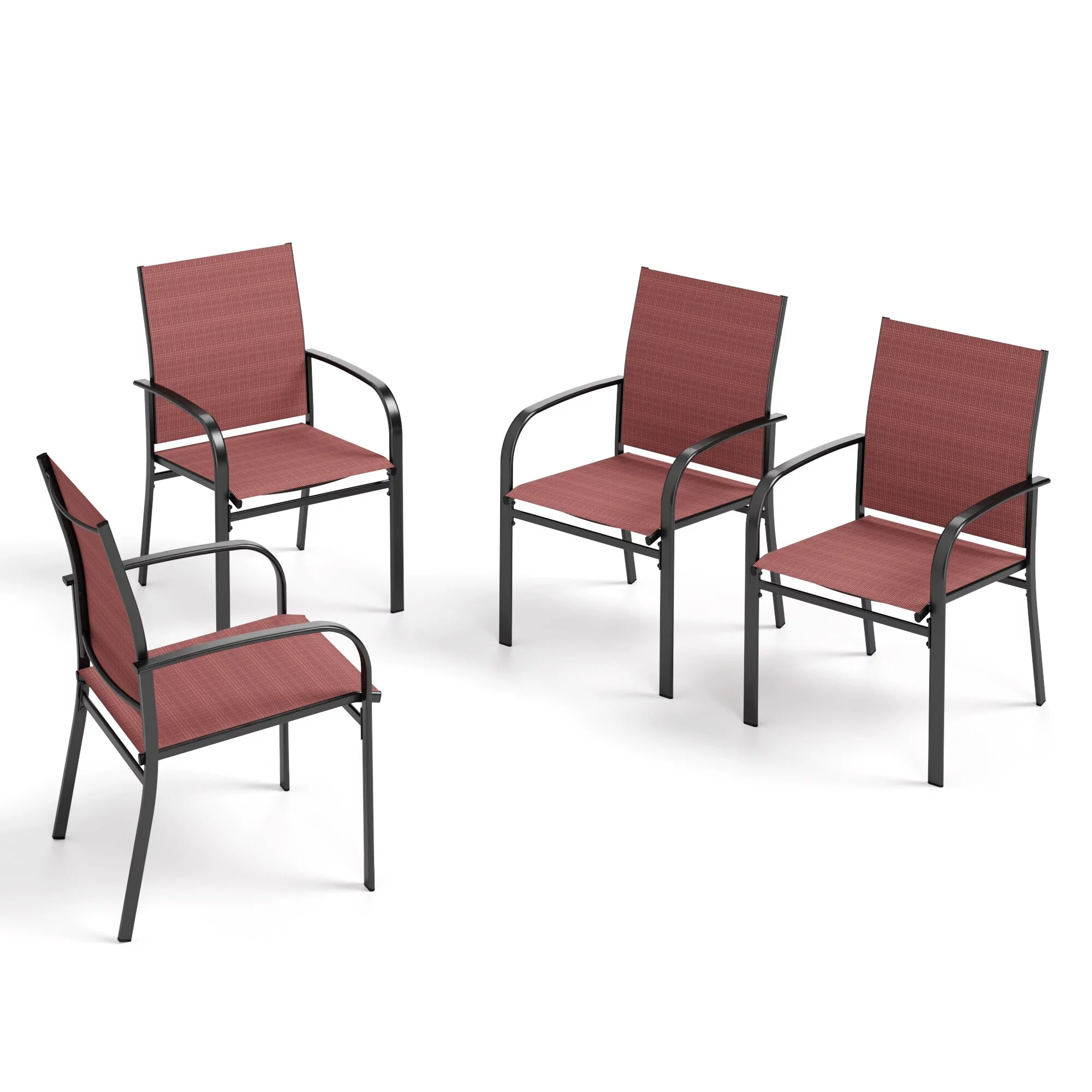4/6 Pieces Patio Dining Chairs, 3-Color Outdoor Textilene Dining Chairs Red-4 Pieces