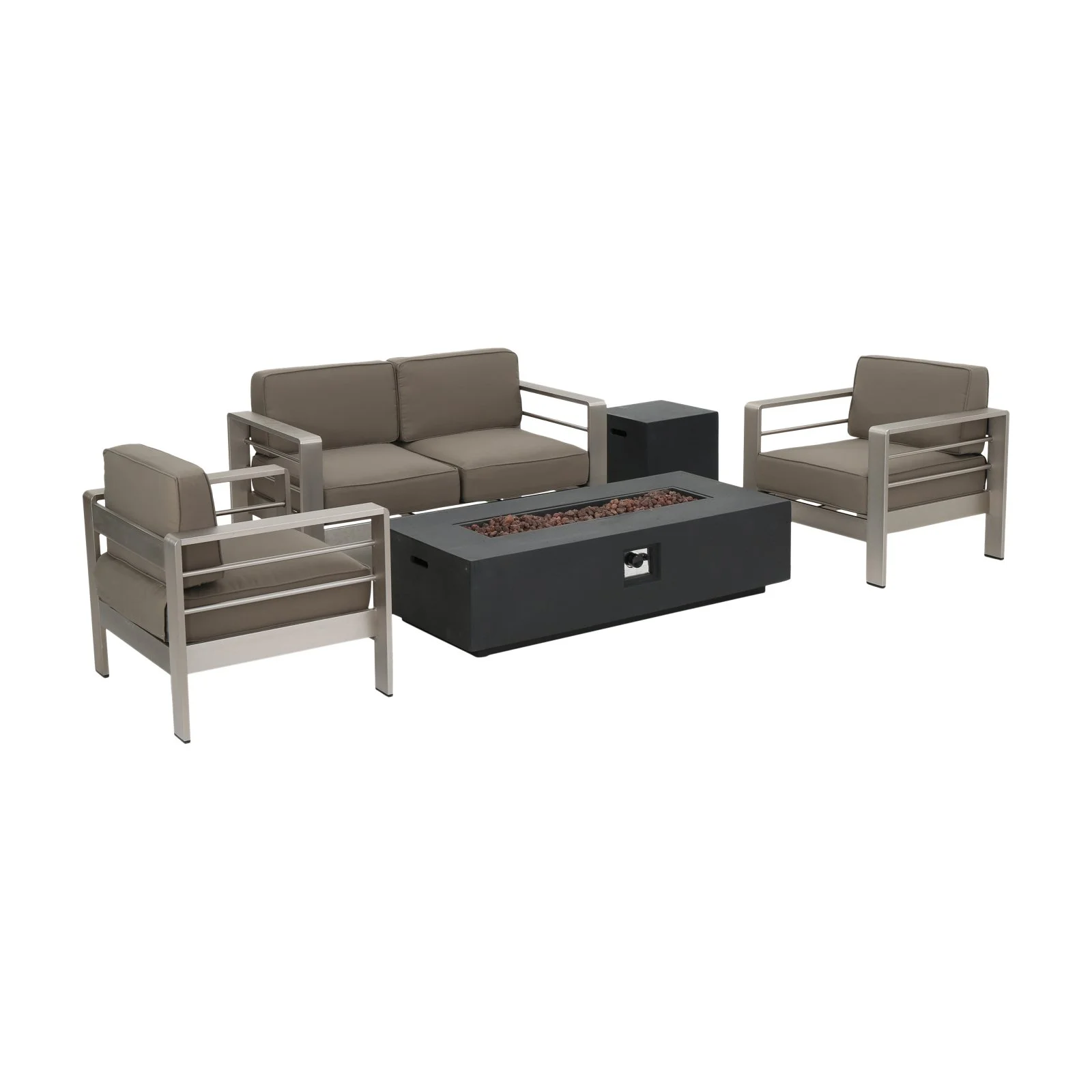 Home Cape Coral Aluminum 5 Piece Fire Pit Patio Set