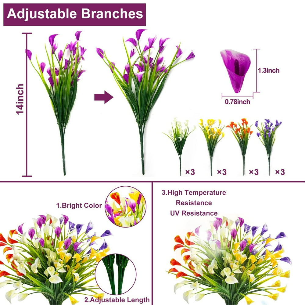 NEWCE Artificial Flowers Calla Lily Faux Plants Decorations  Fake Hanging Porch Pots Decoration for Home Outdoor  12 Pack