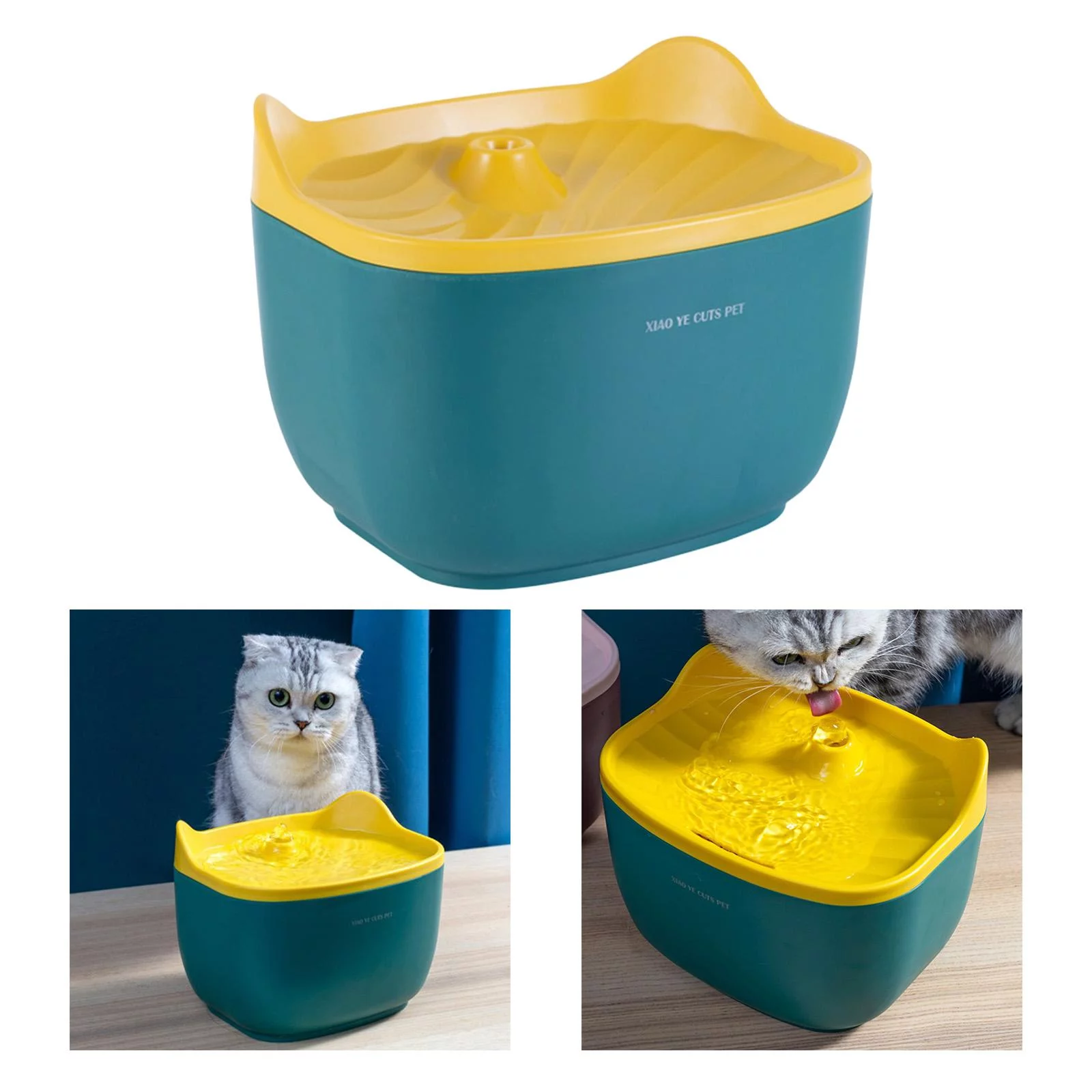 2.5L Water Fountain Pets Dogs Silent Water Dispenser Cascading Drinking Bowl - Green Yellow