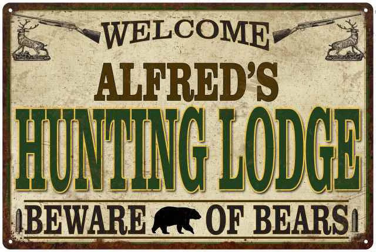 ALFRED'S Hunting Lodge Sign Man Cave 8x12 Metal Sign 208120085128
