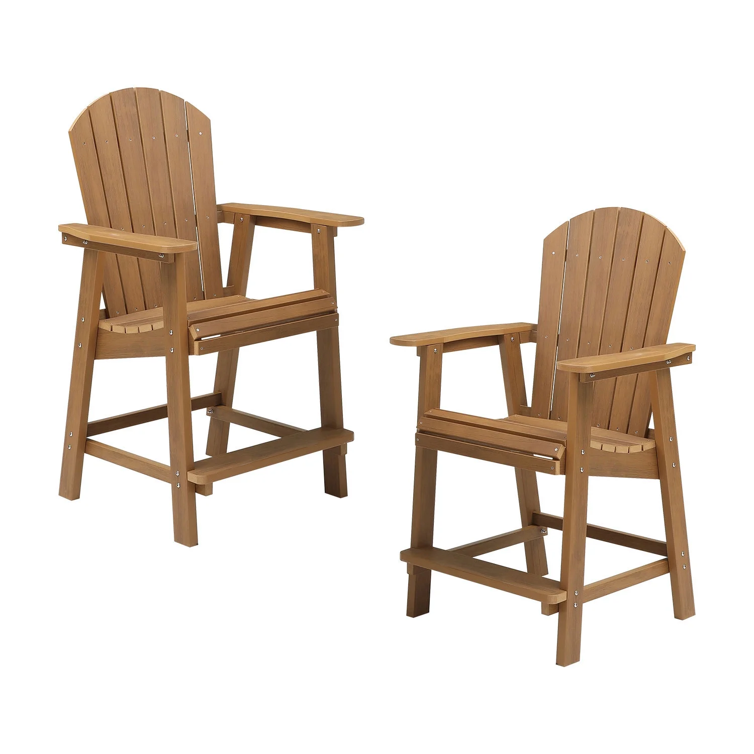 Comfortable Set of 2 HIPS Bar Chairs with Armrests for Your Patio  Beautifully Designed Adirondack Chairs Set of 2 for Your Outdoor Deck  Lawn  Pool  and Backyard in TEAK Finish