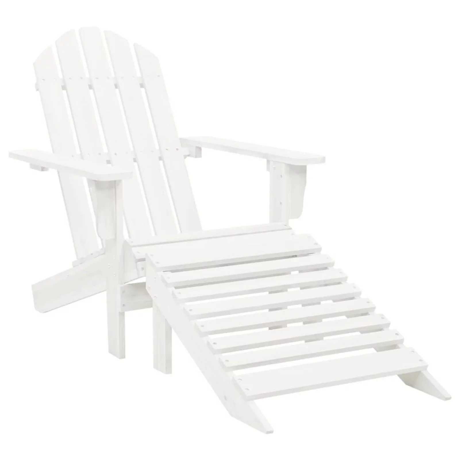Walmeck Patio Adirondack Chair with Ottoman&Table Solid Fir Wood White