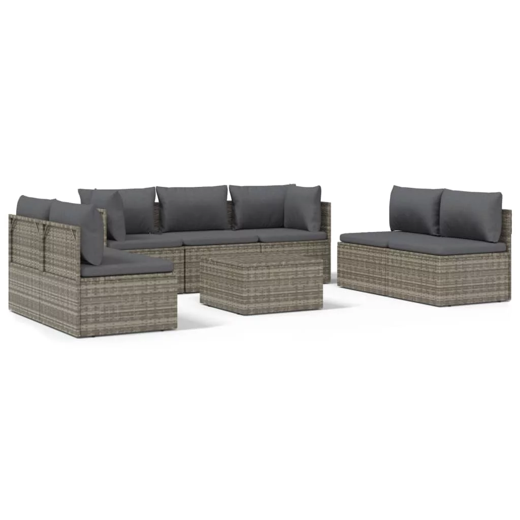 Anself 8 Piece Patio Set with Cushions Gray Poly Rattan