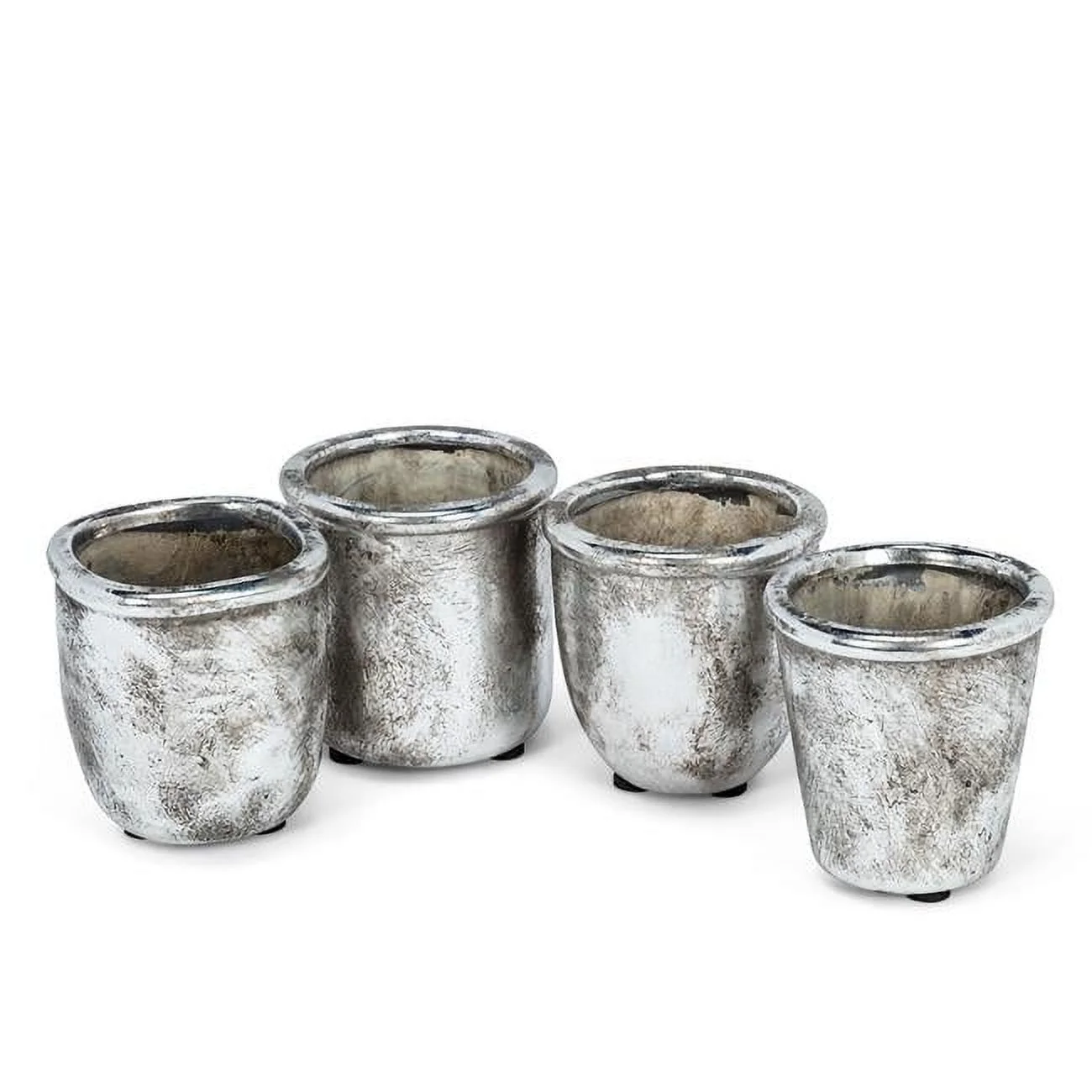 Abbott Collections AB-27-GRYPHON 3 in. Assorted Shaped Rustic Cacti Or Succulents Planters, Antique Silver - Set of 4