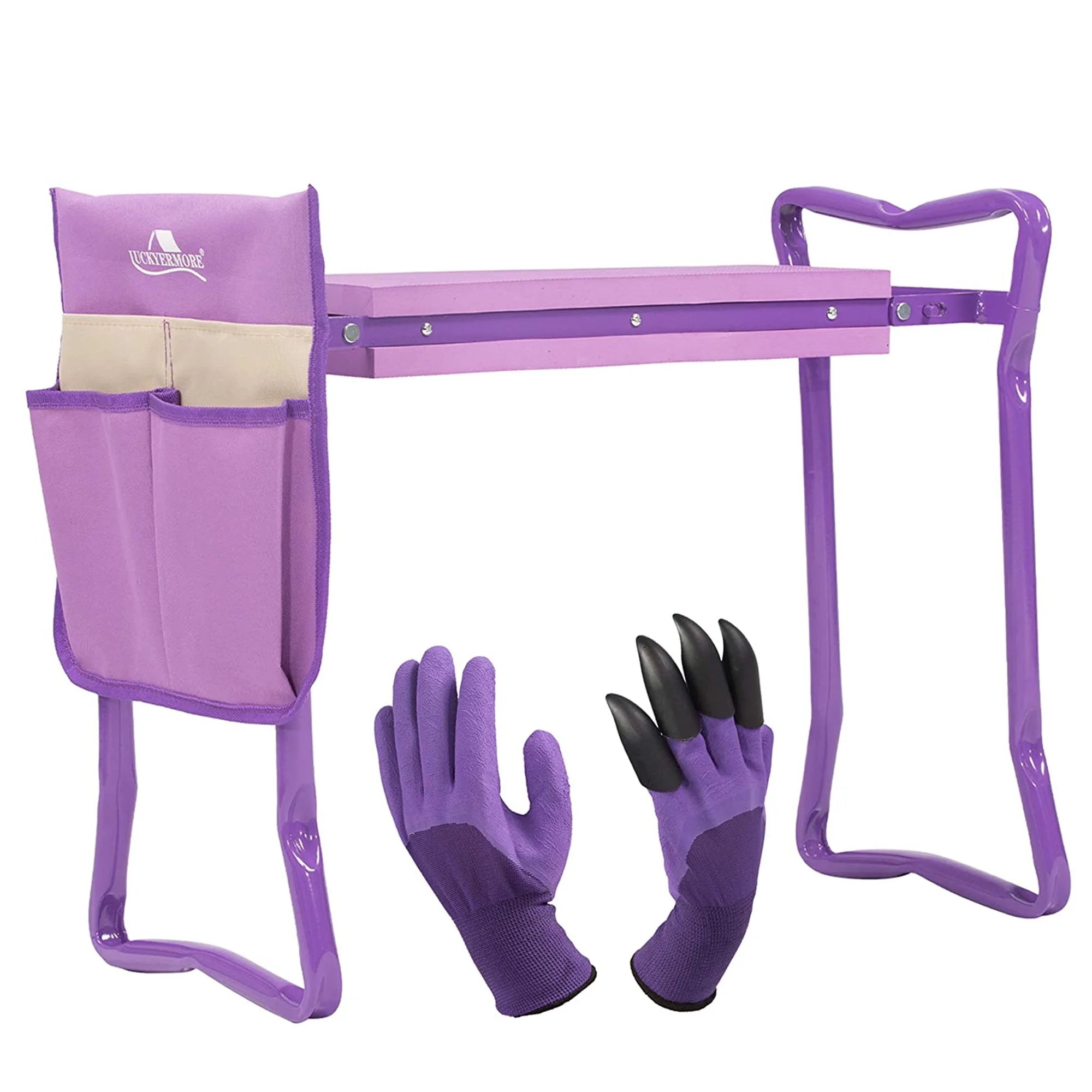 Karmas Product Garden Kneeler and Seat Folding Kneeling Bench Stool with Tool Pouches Soft EVA Foam for Gardening, Asiento Garden Kneeler, Purple
