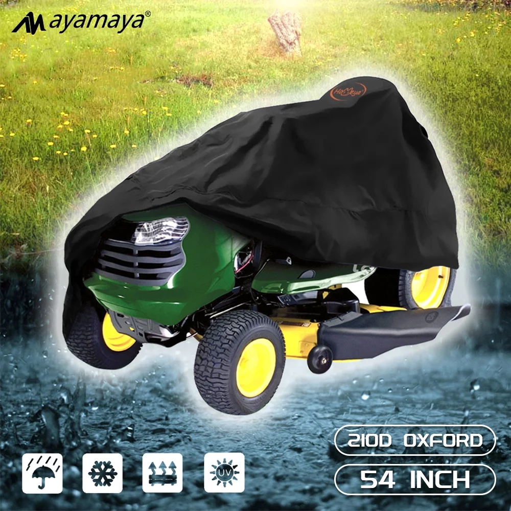 Riding Lawn Mower Cover,AYAMAYA Waterproof Windproof Lawn Tractor Cover for Outdoor,Durable Heavy Duty 210D Covers for Lawn Weeder,Universal Anti UV Dust Snow Adjustable Lawn Mower Covers(Black)