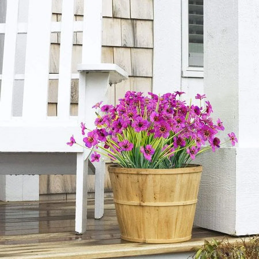12 Bundles Artificial Flowers Outdoor UV Resistant Fake Flowers No Fade Faux Plants Garden Porch Window Box Home  Decorating, Purple