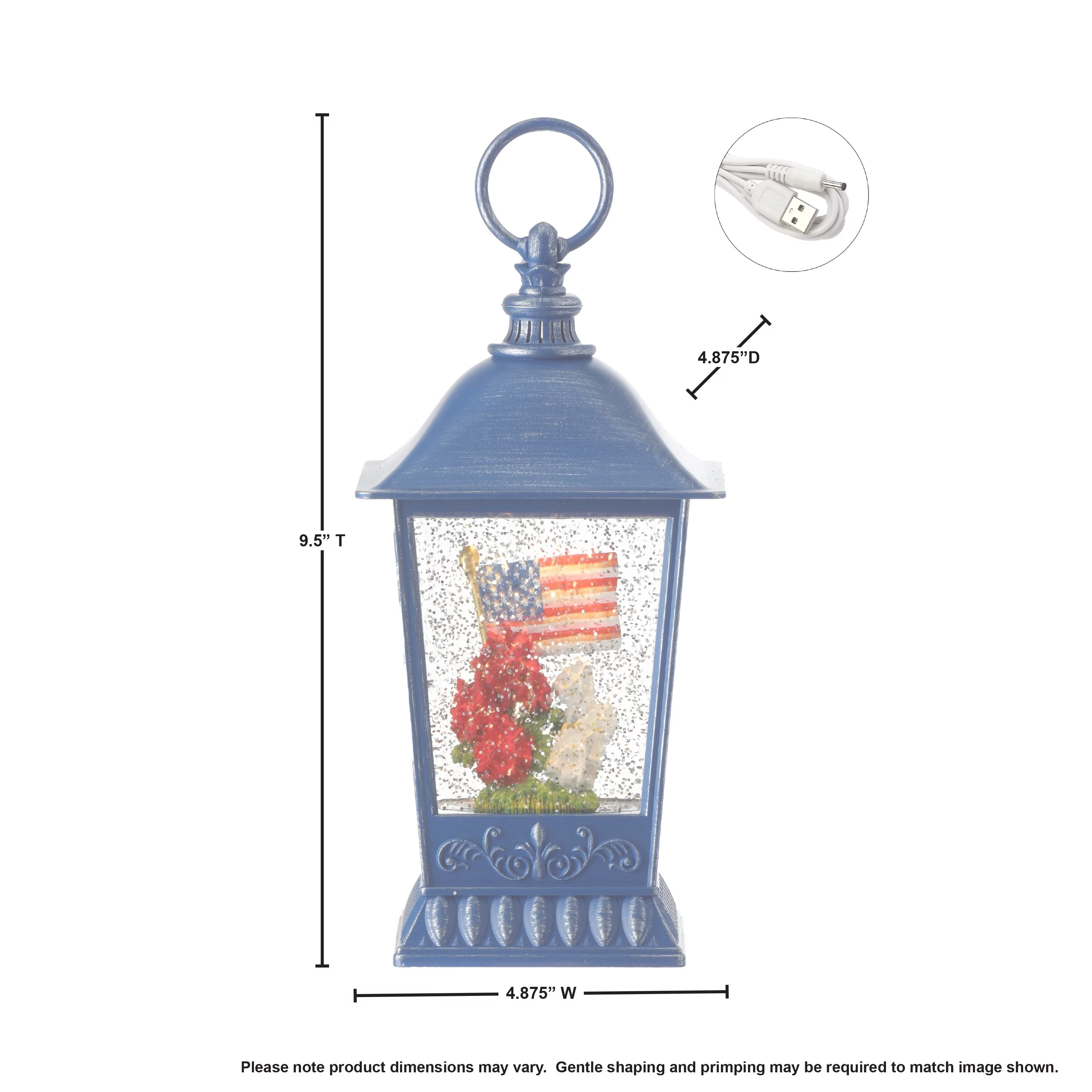 American Flag And Geranium Waterglobe With Usb 9.5