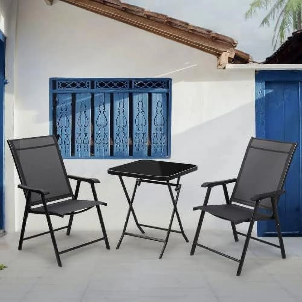 JDZHAPPYLIFE Patio  Set of 3 Folding Rattan Chair Outdoor Conversation Sets Foldable Coffee Table Lawn Balcony Poolside Backyard