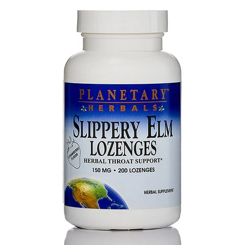 Slippery Elm Lozenges Strawberry 150 mg - 200 Count by Planetary Herbals