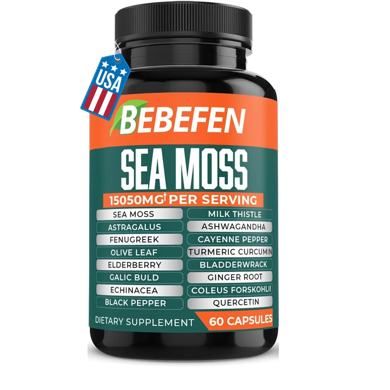 Sea Moss 15050mg with Ashwagandha, Fenugreek, Bladderwrack 60 Capsules