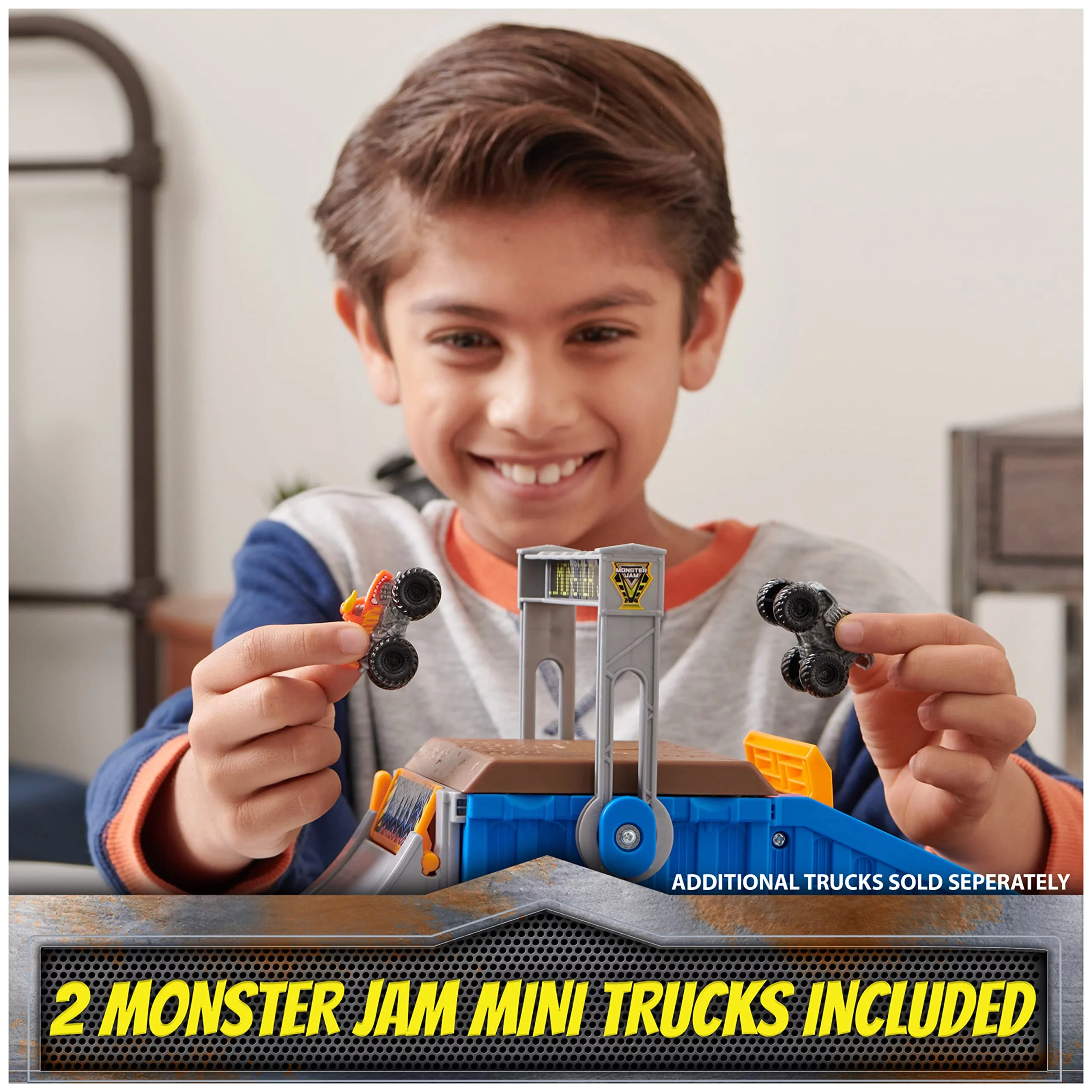 Monster Jam Mini Freestyle Flip Arena Playset and Storage with 2 Mini Monster Jam Trucks, Kids Toys for Boys and Girls Ages 3 and up