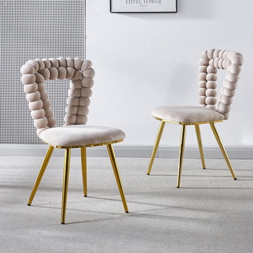 Modern chair(set of 2 ) with iron tube legs, soft cushions and comfortable backrest, suitable for dining room, living room, cafe,hairball back