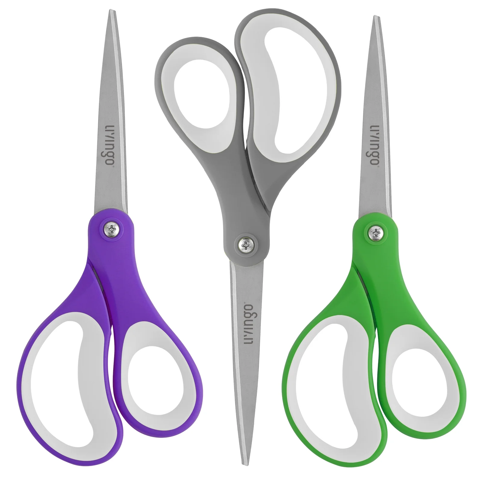 LIVINGO 36 Pack Office Scissors Bulk All Purpose 8” Sharp Shears Set Home School Sewing Crafting Purple Green Gray