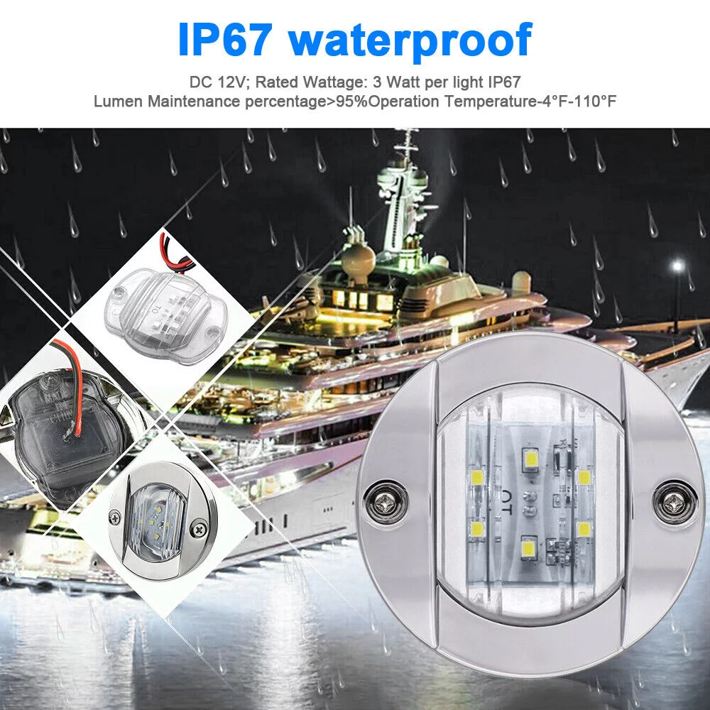 EROCK 2Pcs White Round Marine Boat LED Stern Transom Lights Cabin Deck Courtesy Light