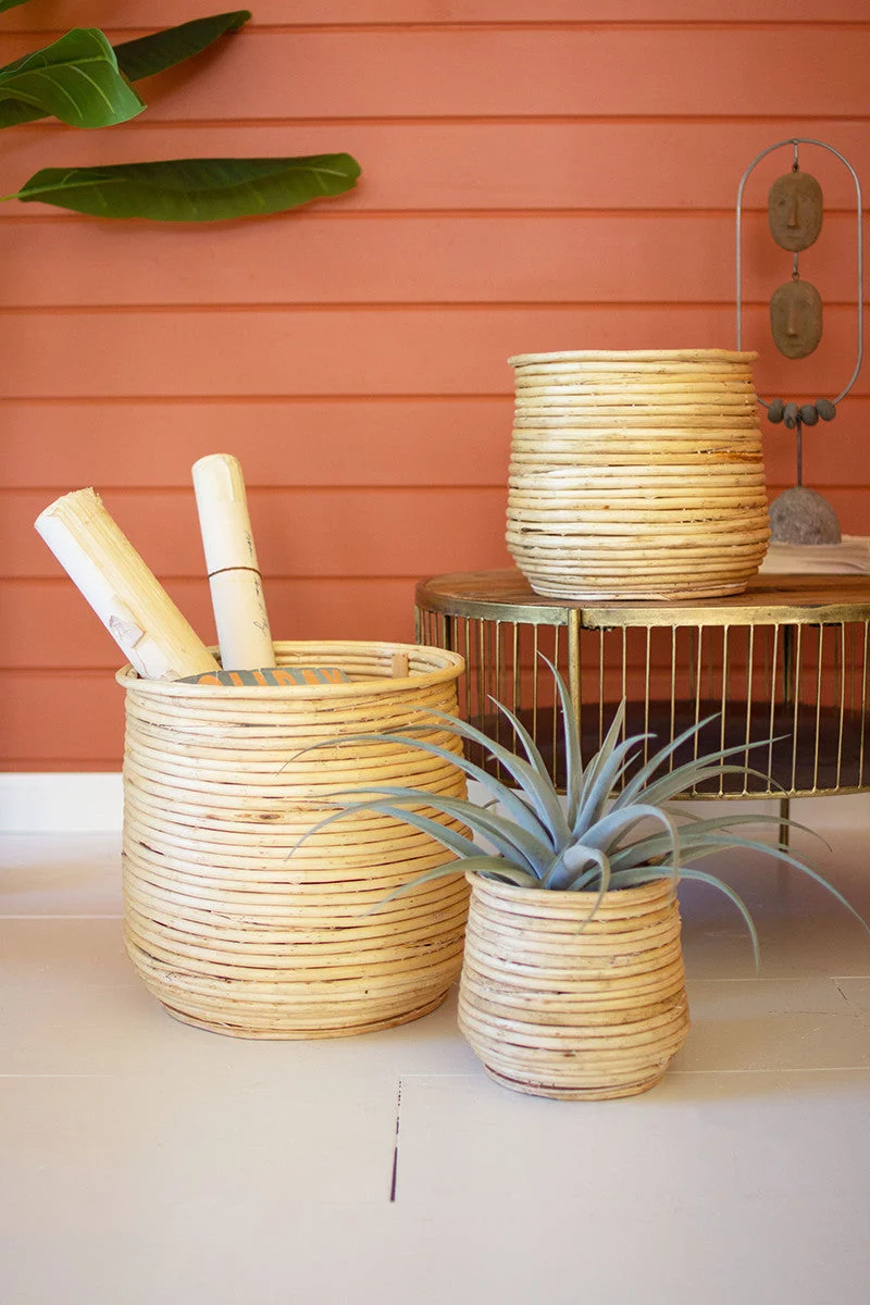 Set Of Three Woven Willow Planters Natural