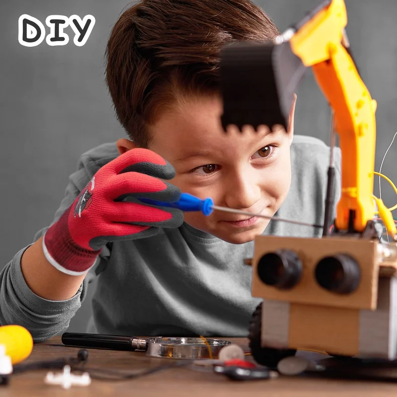 KAYGO Kids Gardening Gloves 4 Pairs - Polyester Seemless Knitted with Latex Sandy Finish Coating, KGKID100, Ideal for Kids Gardening, DIY,Light Duty Works, and Outdoor Activities (Blue&Red,2XS )