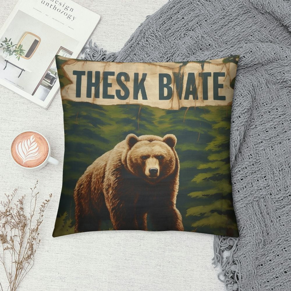 WERPE  Lodge Cabin Pillow Cover Do Not Wake The Bears Design Home Sofa Decorative Throw Cushion Cover Furniture Square Printed Pillowcase Hidden Zipper