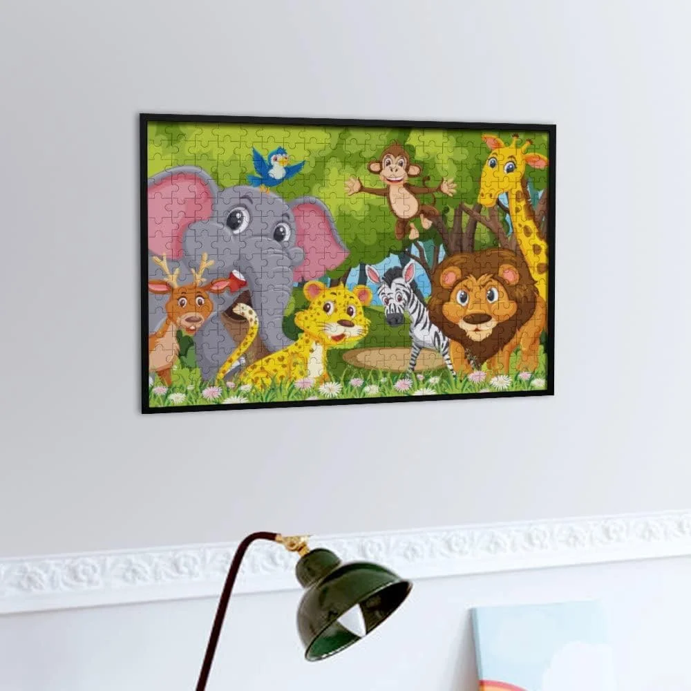 Wellsay 1000 Pieces Wooden Jigsaw Puzzle for Kids Adults - Jungle Animals Elephant Monkey Lion Puzzles Game