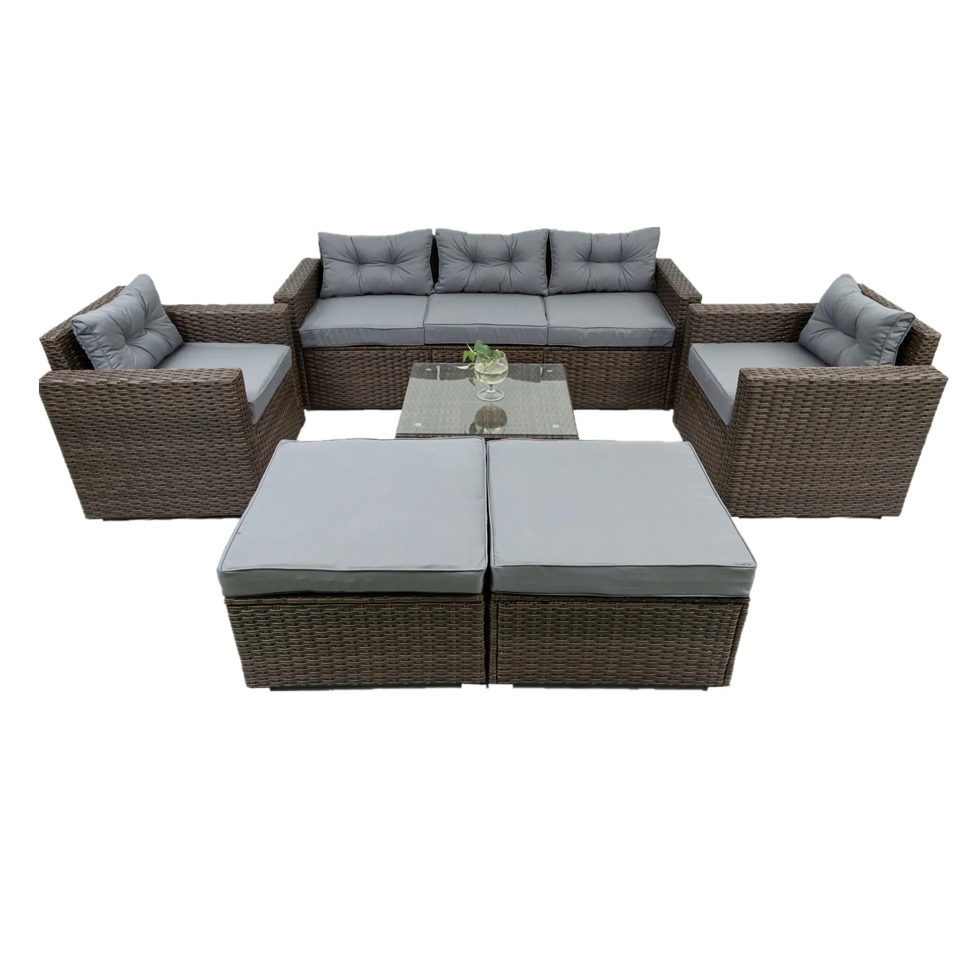 6-Piece L-Shaped Patio Furniture, Outdoor Wicker Conversation, All Weather PE Rattan Sectional Sofa Set with Removeable Cushions and Temper Glass Table Top