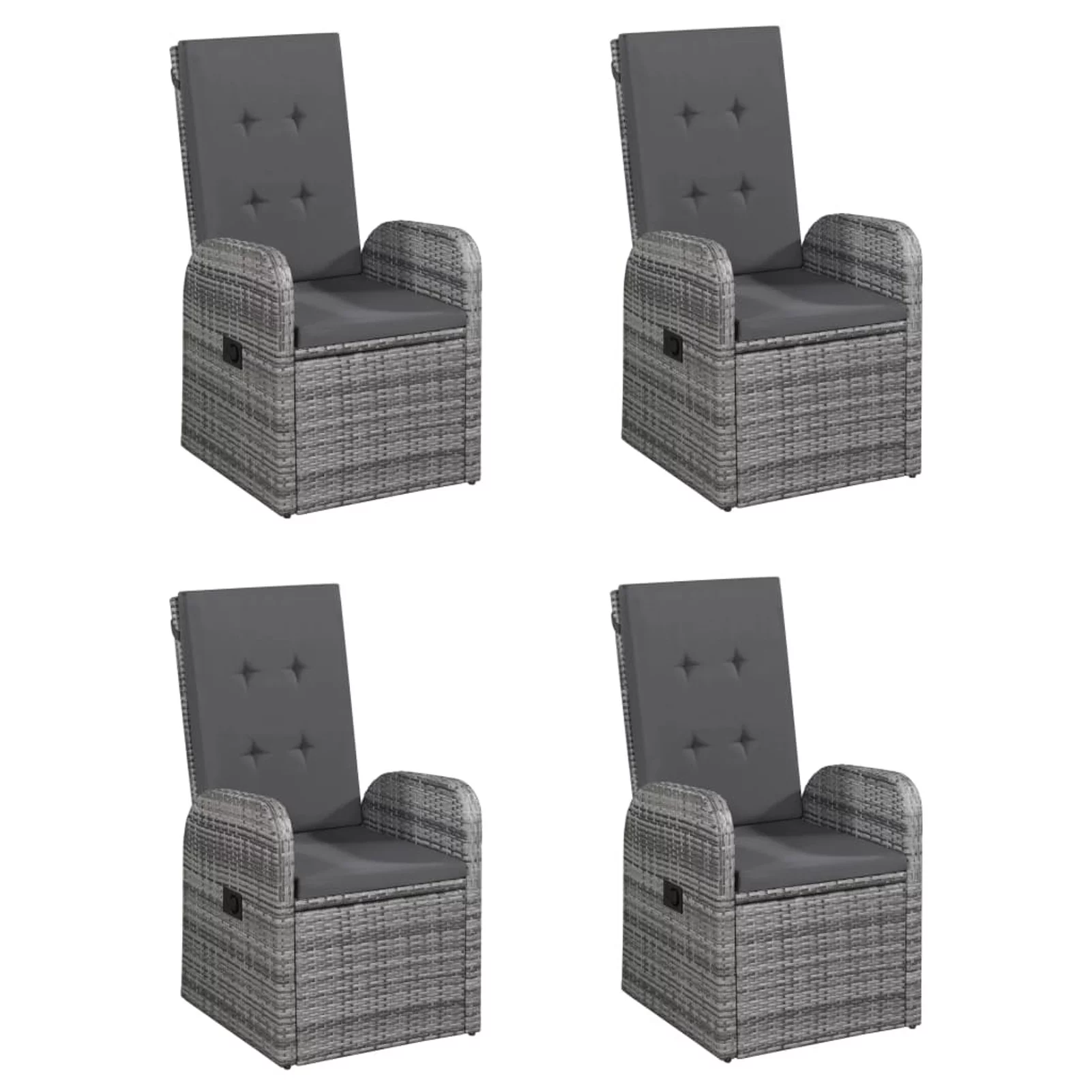 moobody 5 Piece Patio Dining Set Acacia Wood Garden Table and 4 Backrest Adjustable Chairs with Seat and Back Cushion Gray Poly Rattan  Dining Set for Garden, Backyard, Balcony