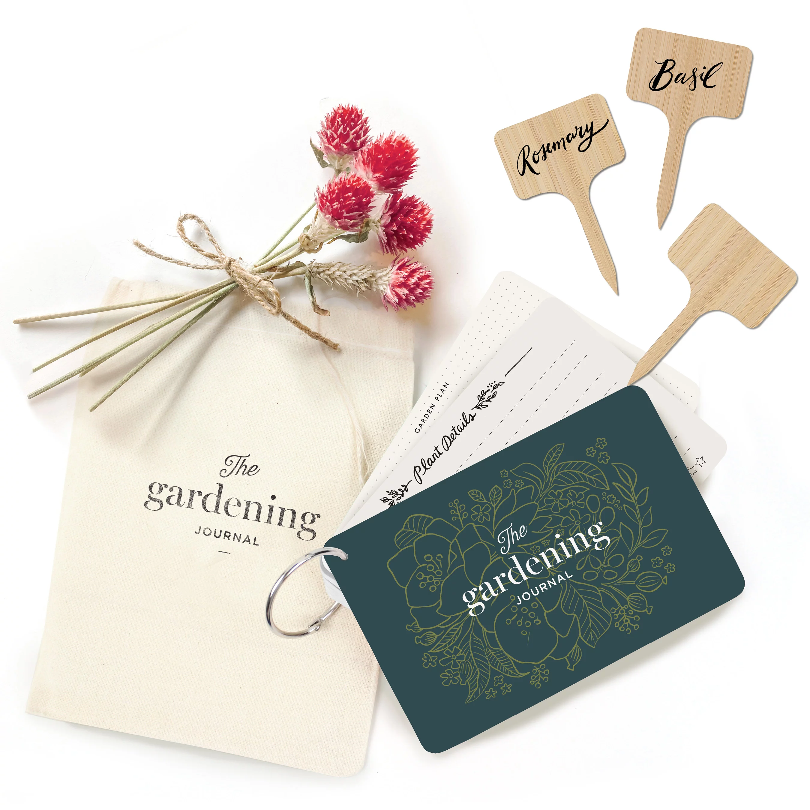 Gardening Planner Journal O-Ring Plant Record Cards Garden Diagram & Wood Markers