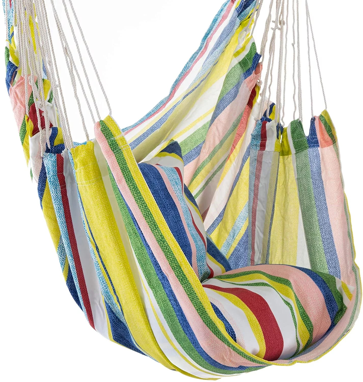 Castaway Living Deluxe Yellow Multicolor Stripe Pillowtop Hammock Chair with Quick Dry Fabric, Designed in The USA, Constructed for Durability & Comfort, Perfect for Any Space