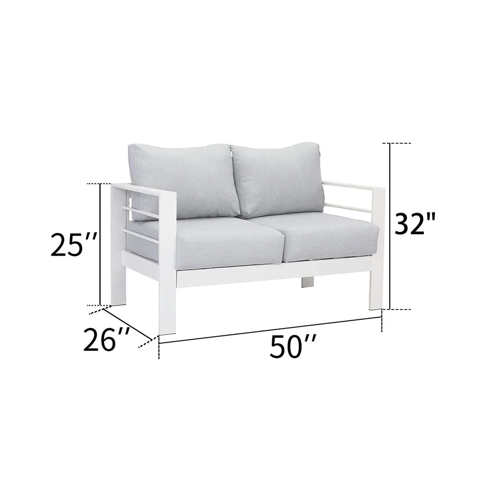 Homiyad Wholesale Aluminum Double Two Seater Couch Modern Sofa White Furniture for Patio Outdoor