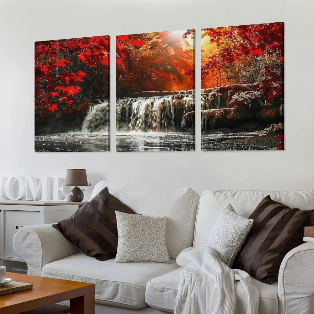 Ulloord Canvas Wall Art 1 Panel Framed Prints Art Red Waterfall Wall Art Decor Landscape Picture Print on Canvas Modern Large Artwork Ready to Hang for Living Room Bedroom Wall Decoration