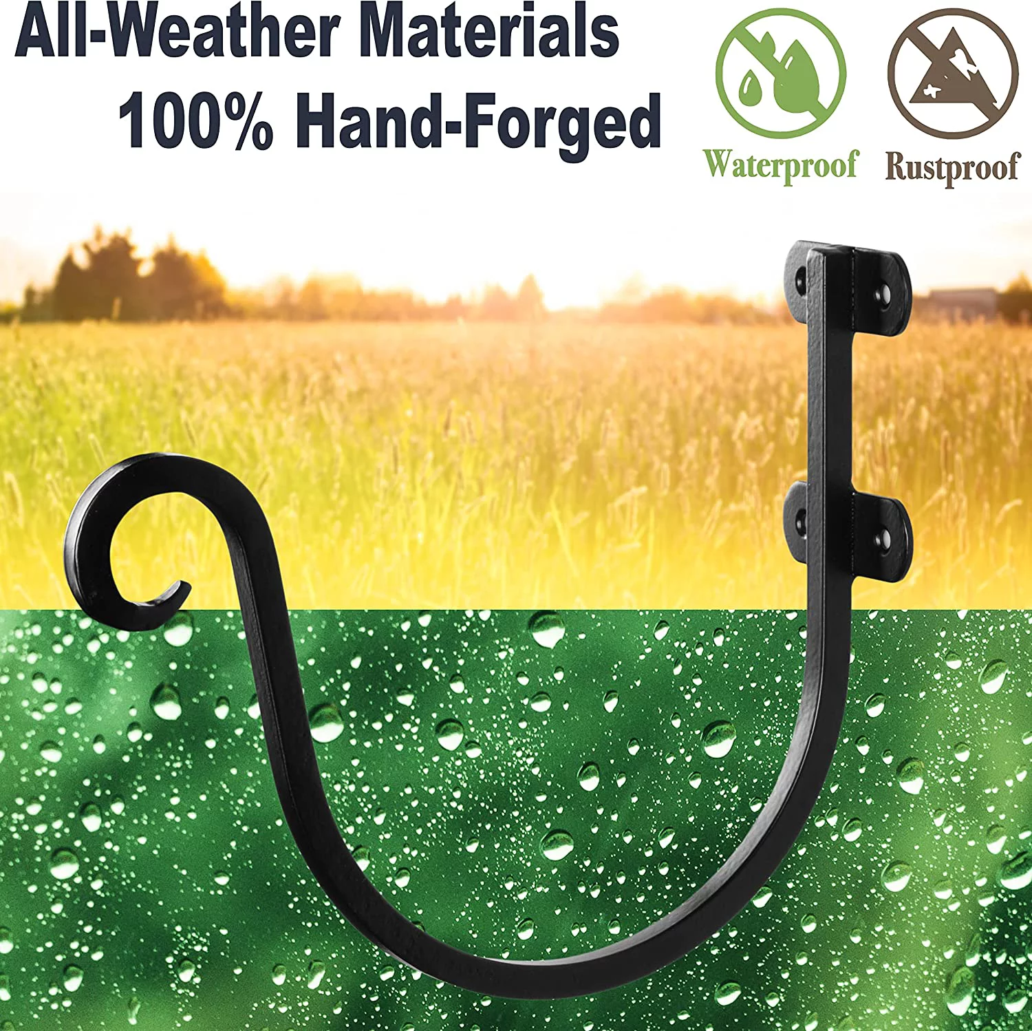 Monarch Abode Premium Metal Hanging Wall Mounted Indoor & Outdoor Decorative Plant Hook, 8 in, Black