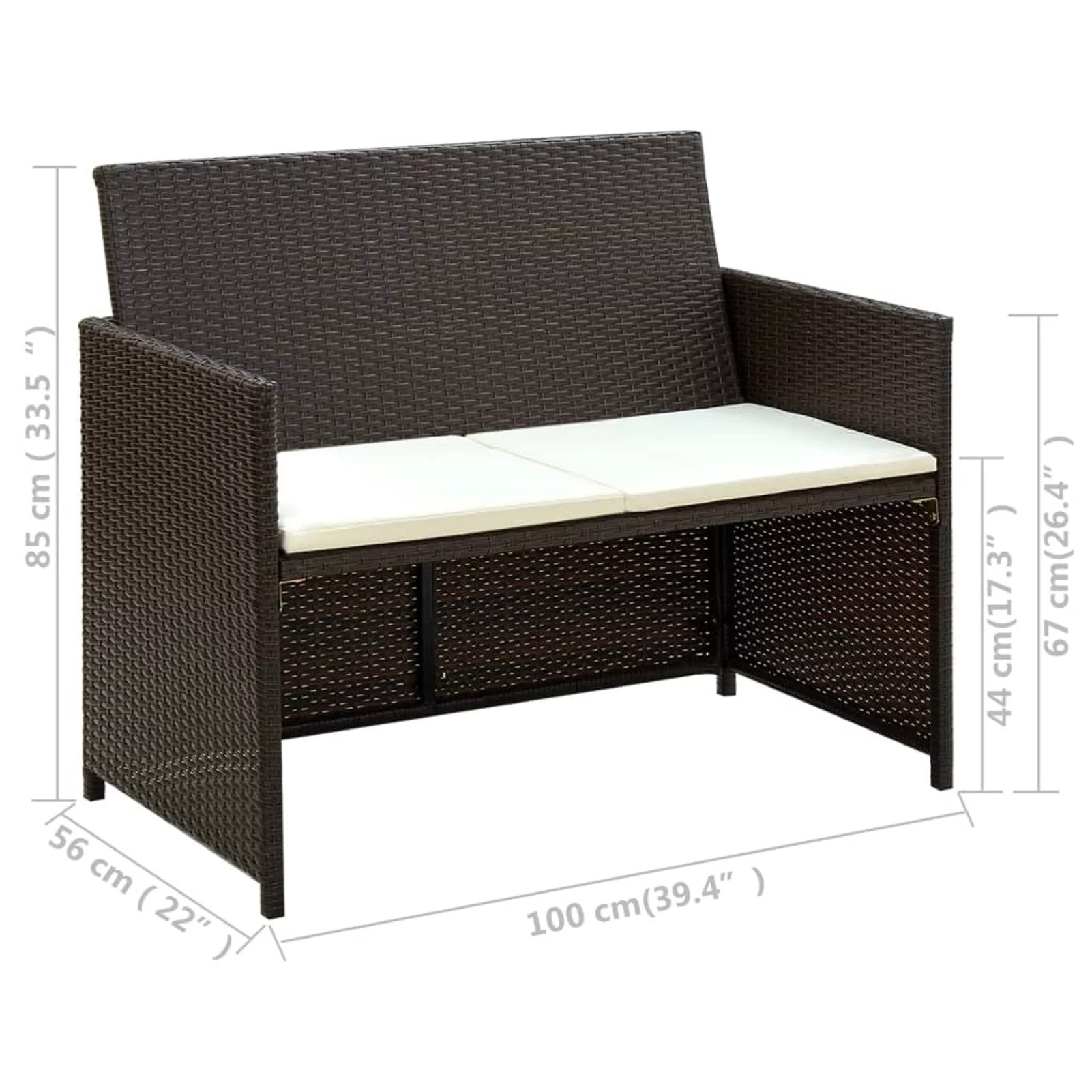 walmeck 2 Seater Patio Sofa with Cushions Brown Poly Rattan