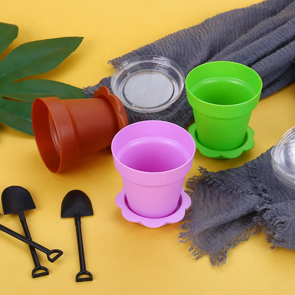 Qumonin 10 Cupcake Plant Pots with Saucers & Shovel Set - GANAZONO