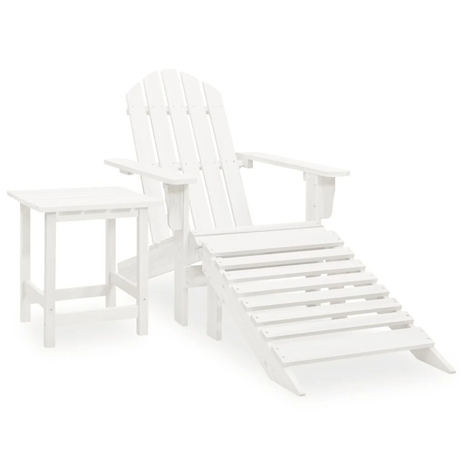 Walmeck Patio Adirondack Chair with Ottoman&Table Solid Fir Wood White
