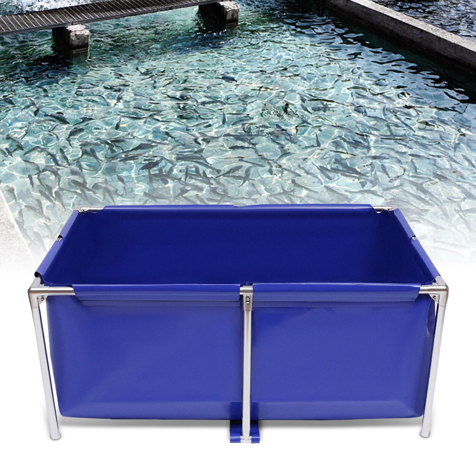 Cuboid Canvas Fish Pond Aquarium Fish Water Tank Koi Breeding Pond+Drain Valve