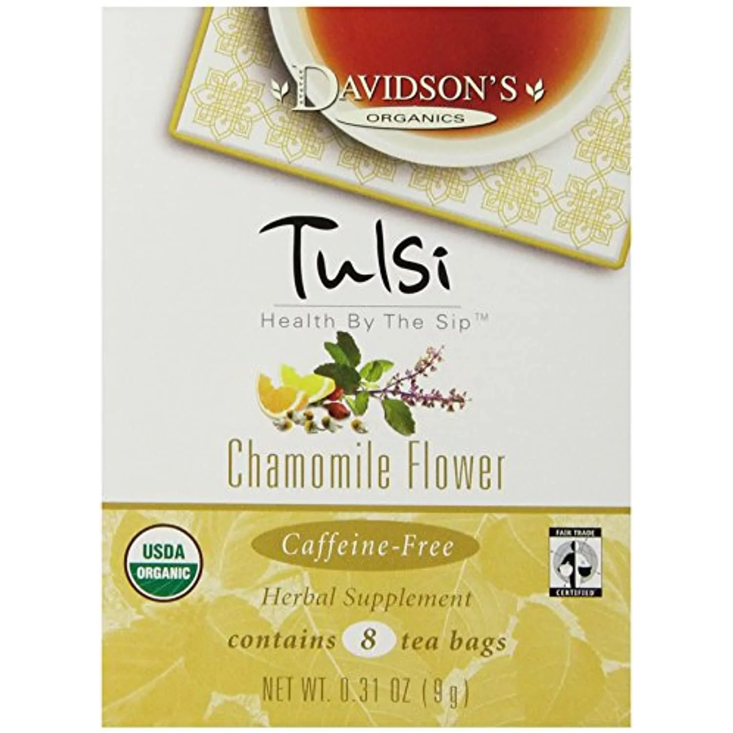 Davidsons Tea Tulsi Chamomile Flower, 8-Count Tea Bags (Pack Of 12)