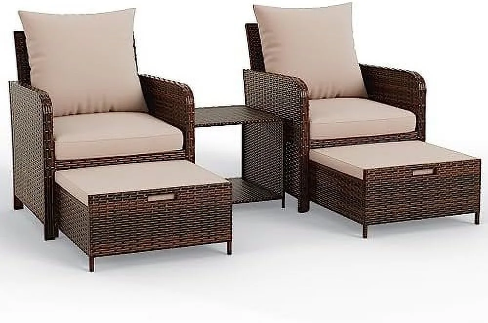ASDRFYU 5 Piece Patio  Set  Outdoor Patio Conversation Rattan Chair with Ottomans w/ Coffee Table for Patio  Space Saving Design for Balcony Poolside Front Porch Deck  Navy