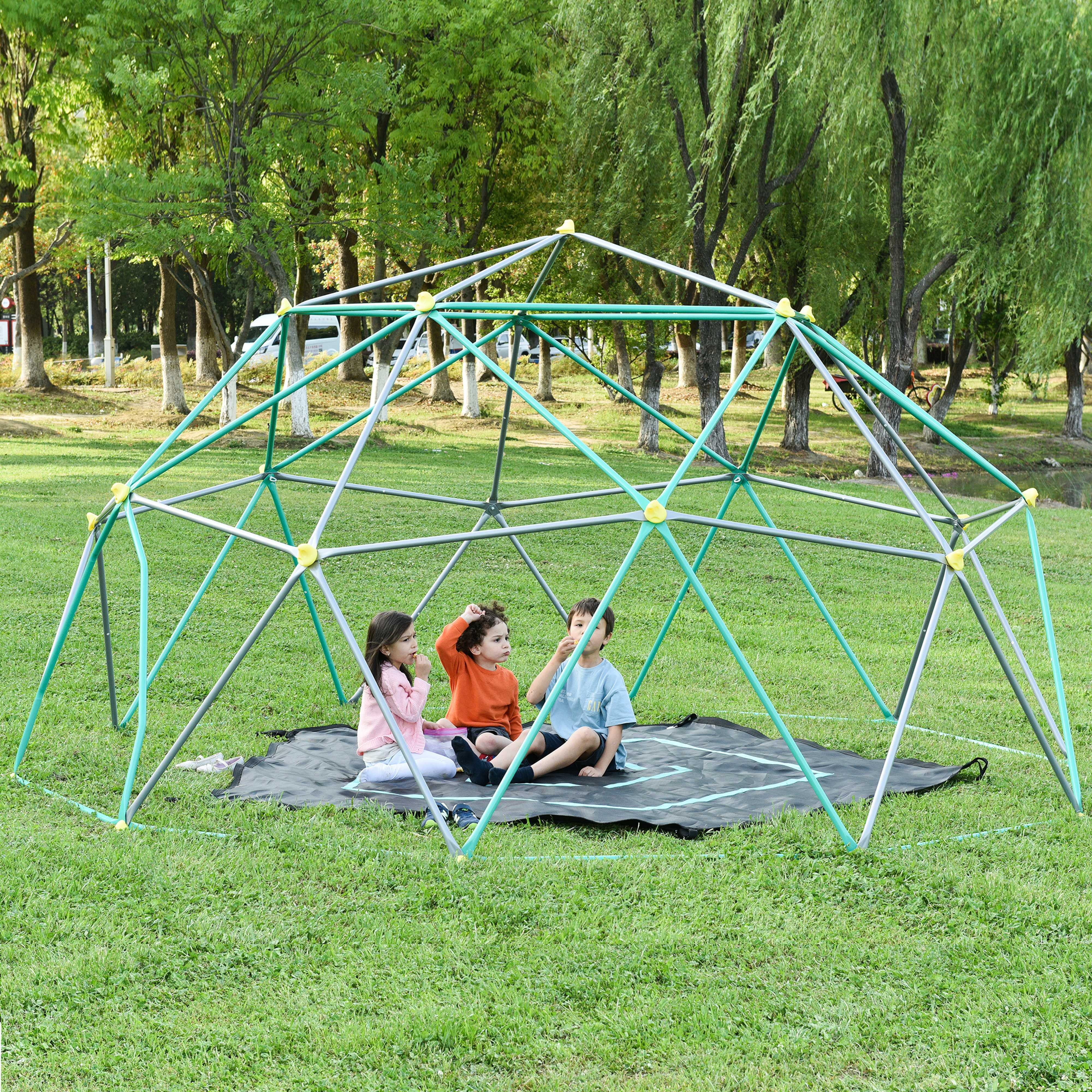 EUROCO 1000LBS 13 FT Outdoor Dome Climber for 5-7 Kids, Jungle Gym with Hammock for Kids Outdoor Play Equipment , Anti-Rust, UV Resistant, Easy Assembly, Age3+, Green