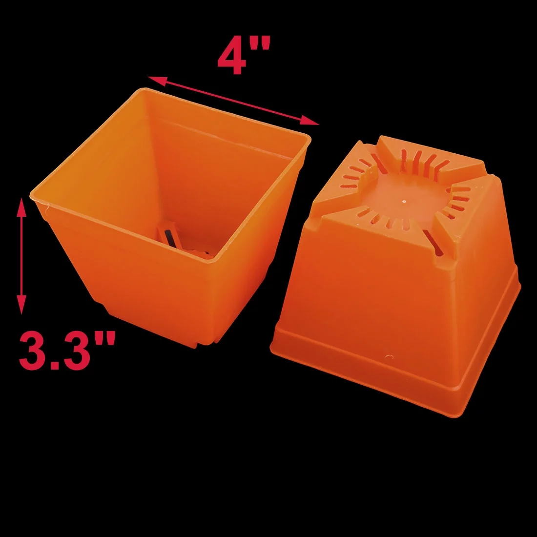 Balcony Plastic Square Flower Plant Pot Saucer Holder Orange 4 x 4 Inch 10pcs
