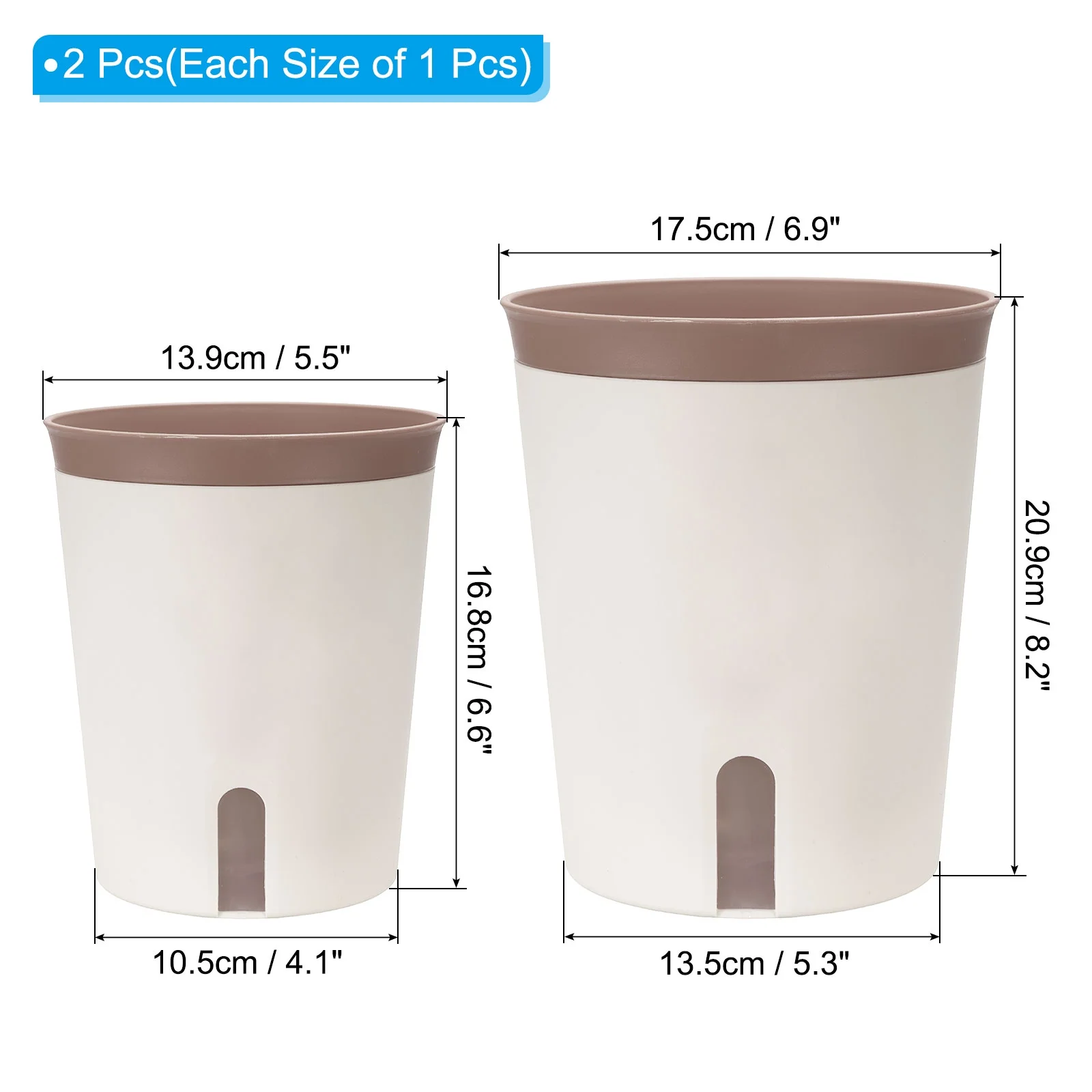 Uxcell M/L Plastic Plant Pots Flower Planters with Water Indicator Removable Base, Brown 2 Pack