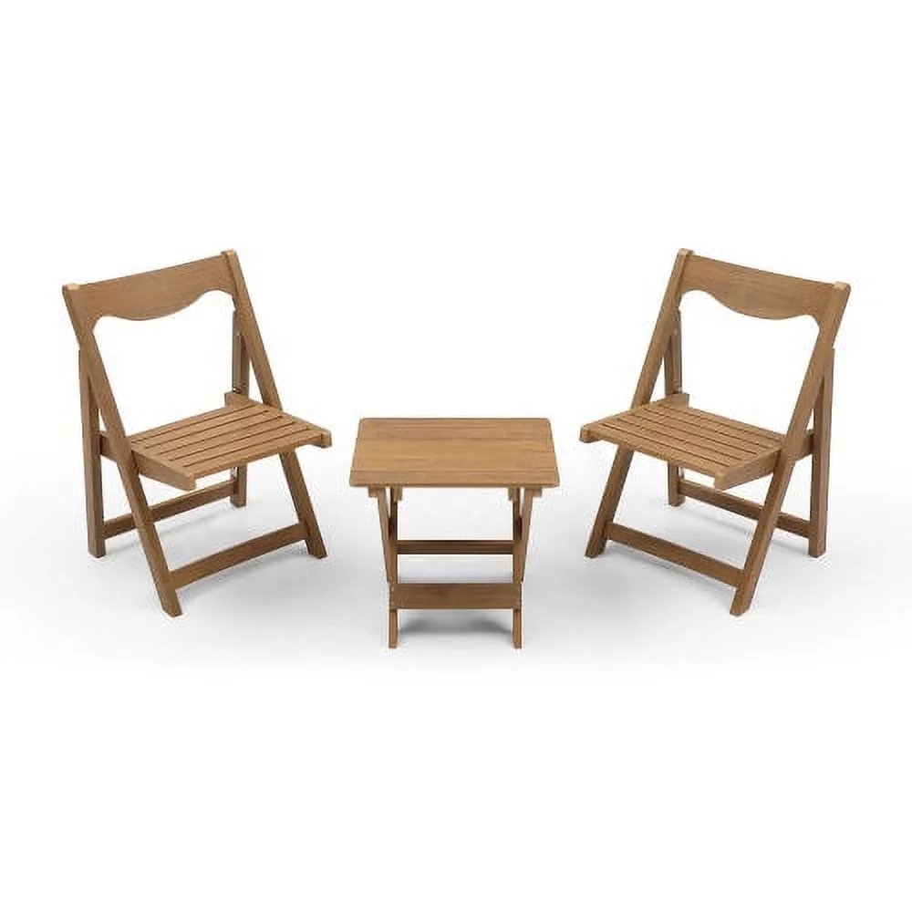 GUIOIHDC HIPS  Outdoor  Foldable Small Table and Chair Set with 2 Chairs and Rectangular Table  Teak