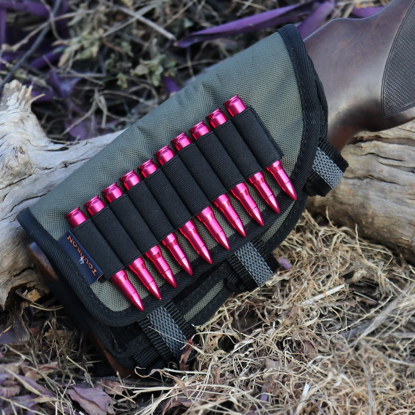 TOURBON Rifle Cheek Weld Riser Rest Comb Raiser with Ammo Holder Shooting Nylon Neoprene-Green/Black