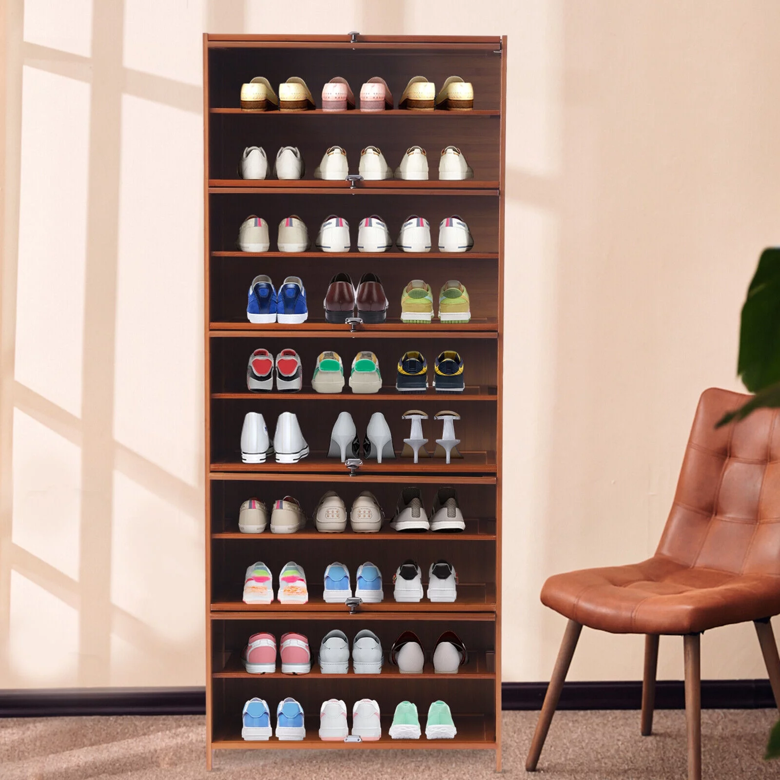 DENEST 10 Tier Shoes Cabinet Wooden Shelf Rack Shoes Storage Shelf Stand Shoe Organizer