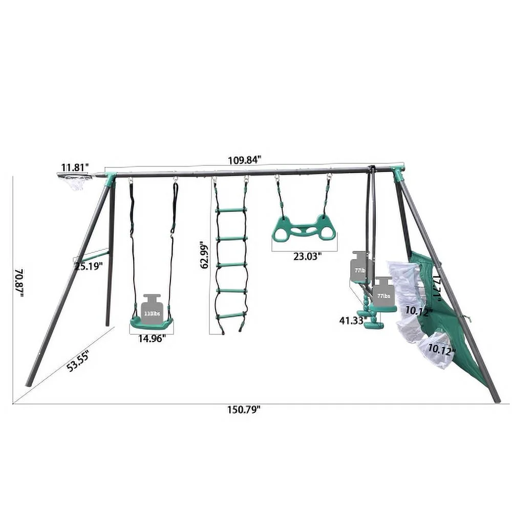 Buumin XNS076 blackish green interesting four function swingset with face to face metal plastic safe swing seat 550lbs for outdoor playground for age 3+ WL