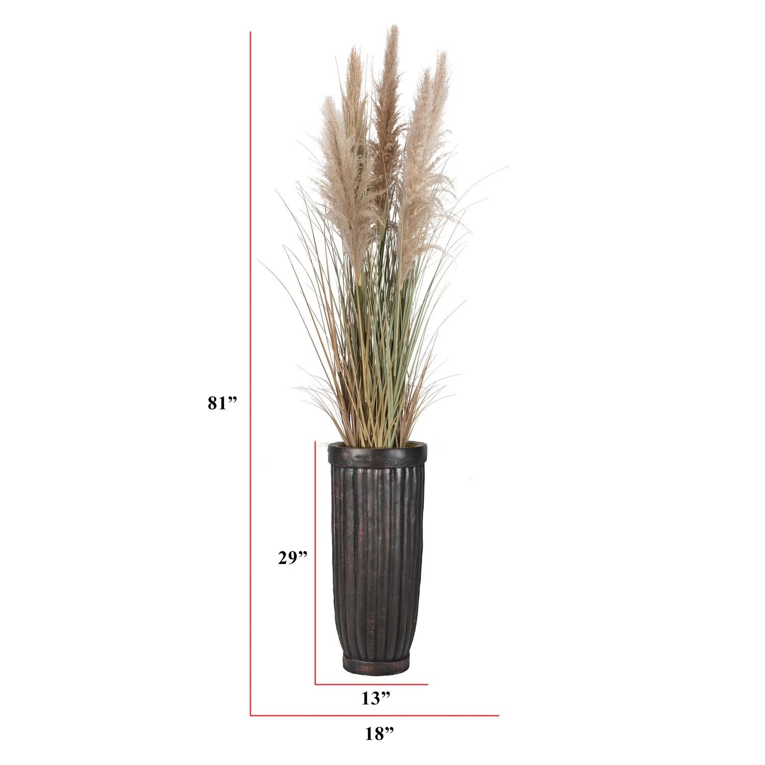 Tall Faux Pampas Grass | 81” Tall grass in a tall dark planter | Vintage Home